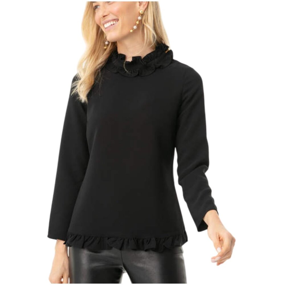 Sail to Sable Tuckernuck black Double Ruffle Long Sleeve Top blouse S small
